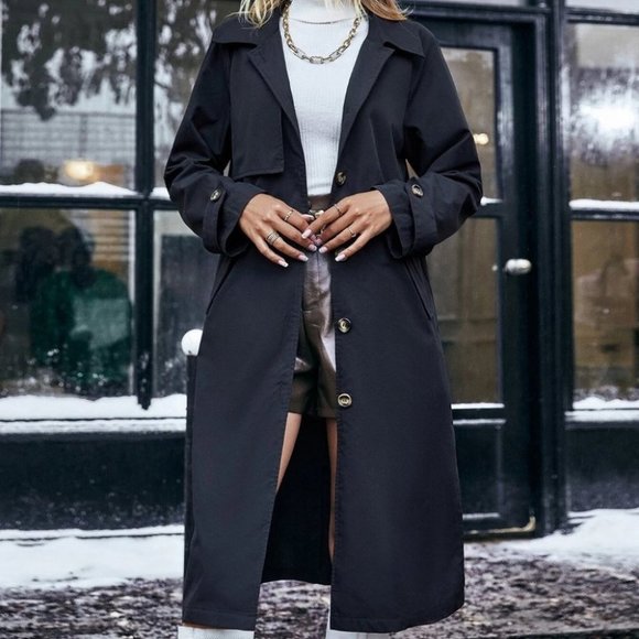 . Jackets & Blazers - Classy Womens button front Trench Coat - black